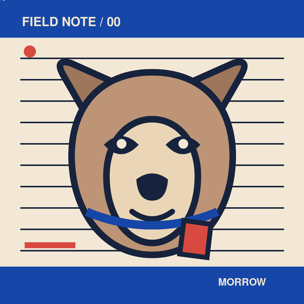 Original concept illustration of an alert dog wearing a red M tag